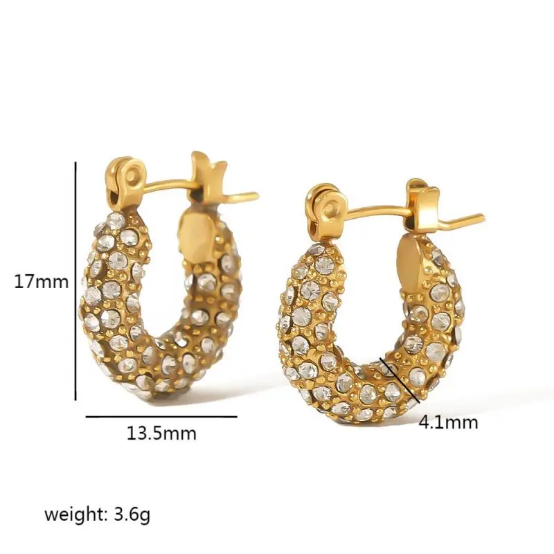 1 par de elegantes pendientes de botón de acero inoxidable con forma de U y baño de oro de 18 quilates con incrustaciones de diamantes de imitación para mujer h5 Imagen2